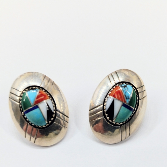 Navajo Yazzi Sterling Gemstone Earrings - Picture 3 of 3